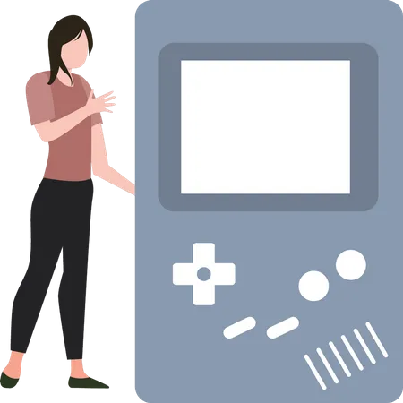 Girl looking at gaming device  Illustration