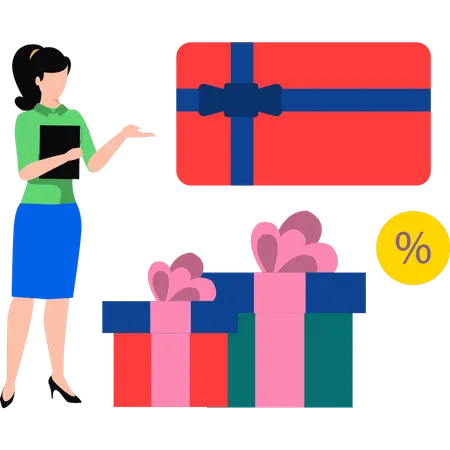Girl looking at gift boxes  Illustration