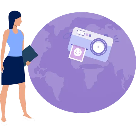 Girl looking at  global camera  Illustration