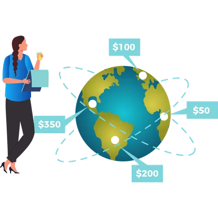 Girl looking at global economy connection  Illustration