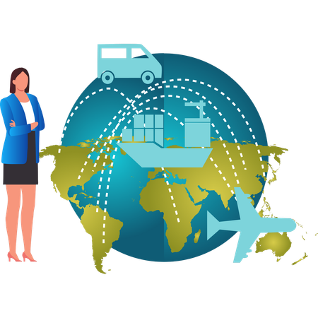 Girl looking at global travelling business  Illustration