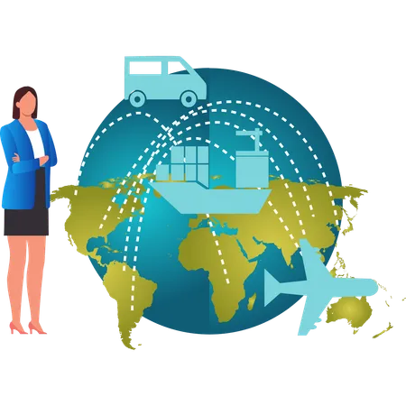 Girl looking at global travelling business  Illustration