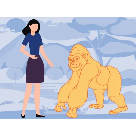 Girl looking at gorilla  Illustration