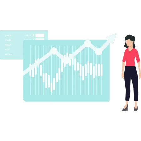 Girl looking at graph analytics  イラスト