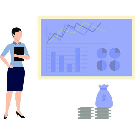 Girl looking at graph analytics  Illustration