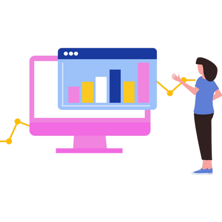 Girl looking at graph analytics  Illustration