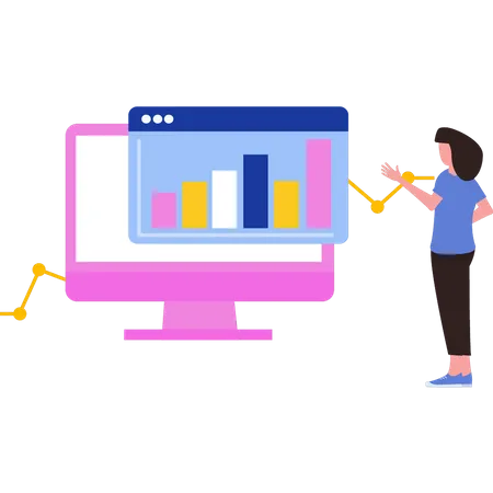 Girl looking at graph analytics  Illustration