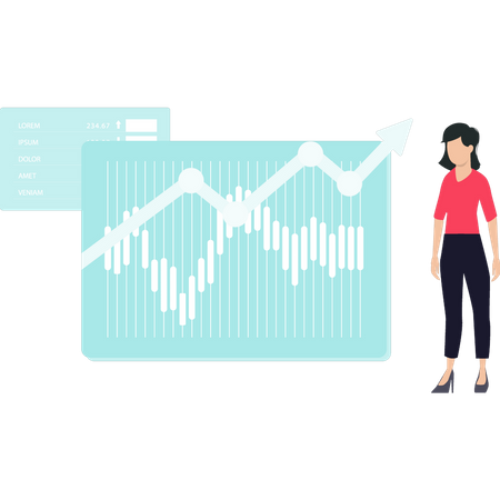 Girl looking at graph analytics  Illustration