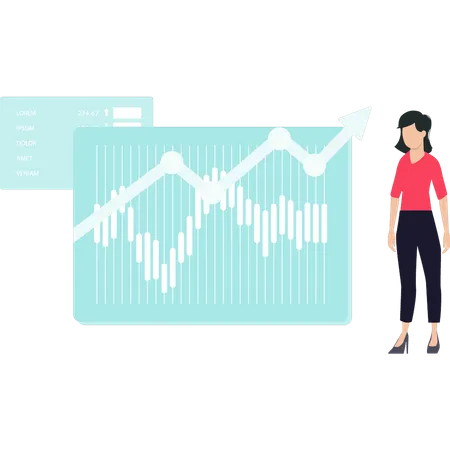 Girl looking at graph analytics  Illustration