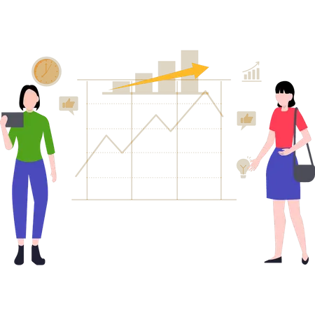 The Girls Stand With The Economy Graph Illustration