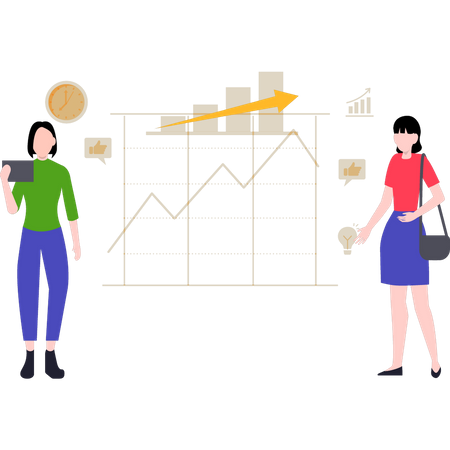 Girl looking at growth analysis chart  Illustration