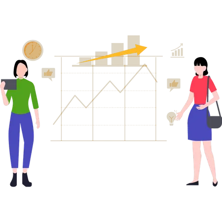 Girl looking at growth analysis chart  Illustration