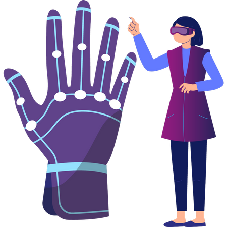 Girl Looking at Hand Wearing Vr  Illustration