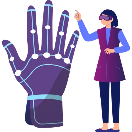 Girl Looking at Hand Wearing Vr  Illustration
