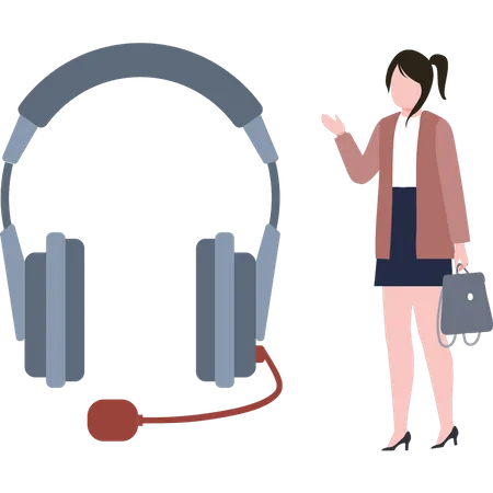 Girl looking at headphones  Illustration