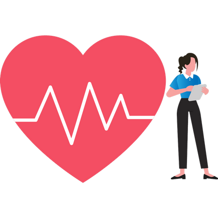 Girl looking at heart report  Illustration