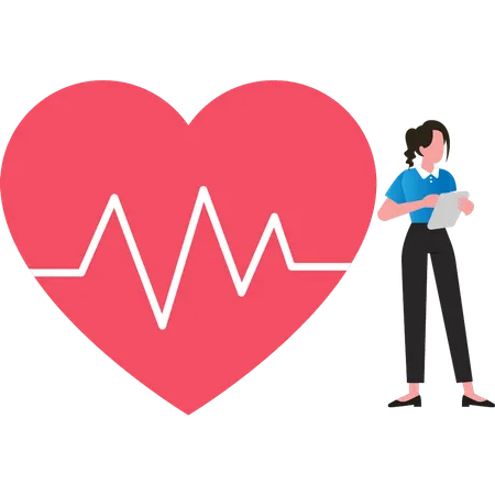 Girl looking at heart report  Illustration
