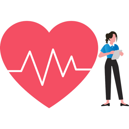 Girl looking at heart report  イラスト
