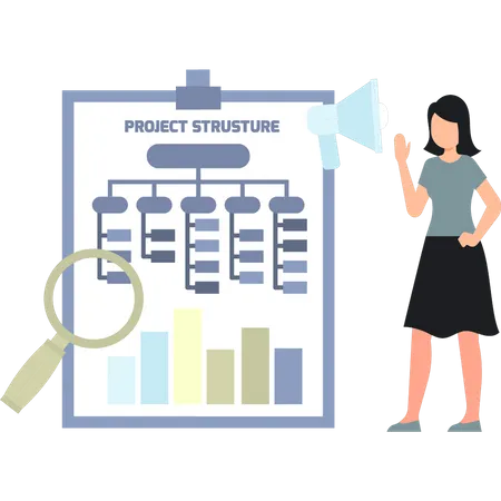 Girl Looking At Her Business Plan  Illustration