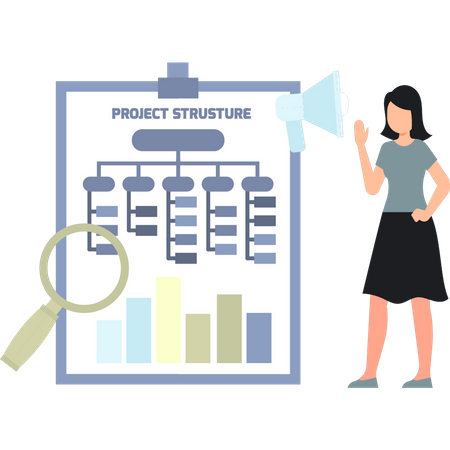 Girl Looking At Her Business Plan  Illustration