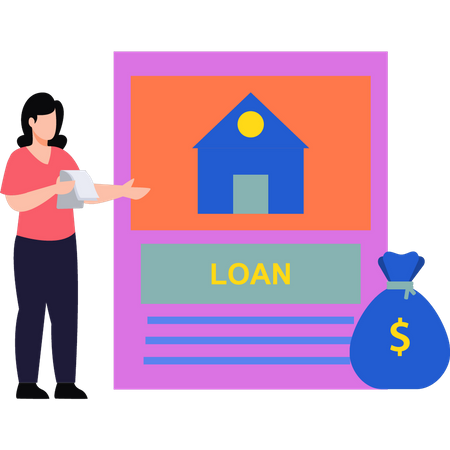 Girl looking at home loan document  Illustration