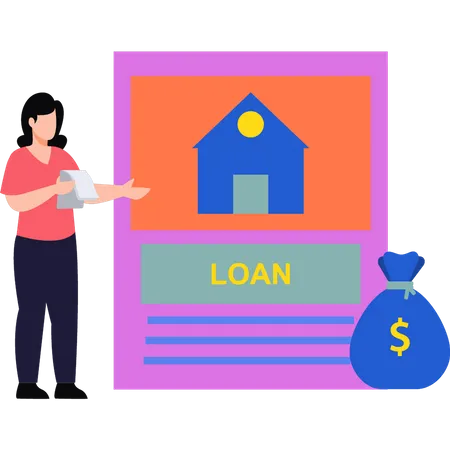 Girl looking at home loan document  Illustration