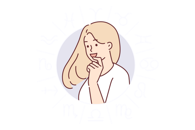 Girl looking at horoscope signs  Illustration
