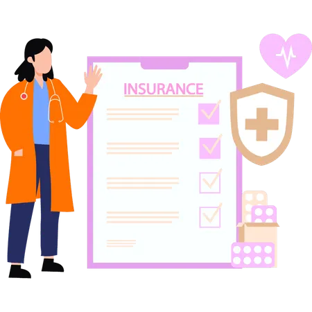 Girl looking at insurance form  Illustration