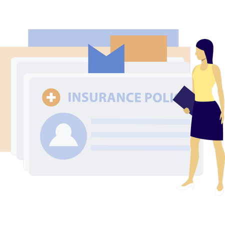 Girl looking at insurance polices cards  Illustration