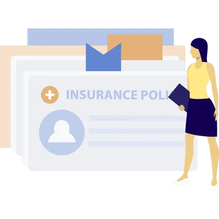 Girl looking at insurance polices cards  Illustration