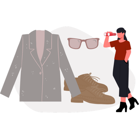 Girl looking at jeans shoes  Illustration