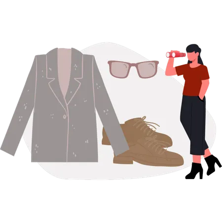 Girl looking at jeans shoes  Illustration