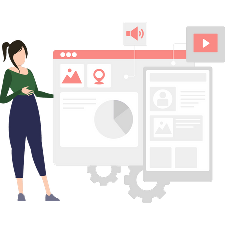 Girl looking at layout  Illustration