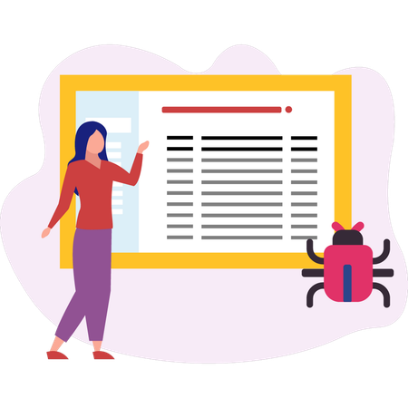 Girl looking at list of bug virus  Illustration