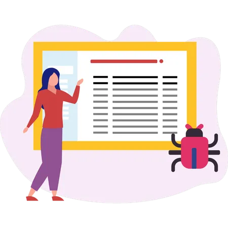 Girl looking at list of bug virus  Illustration