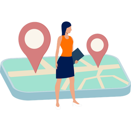 Girl looking at location pin  Illustration