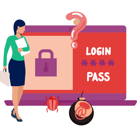 Girl looking at logging password  Illustration