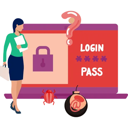 Girl looking at logging password  Illustration