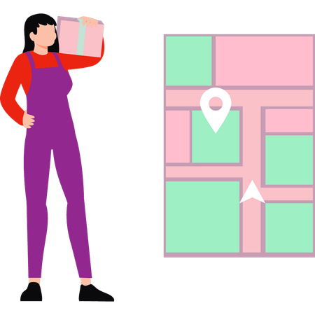 Girl looking at map for delivery  Illustration