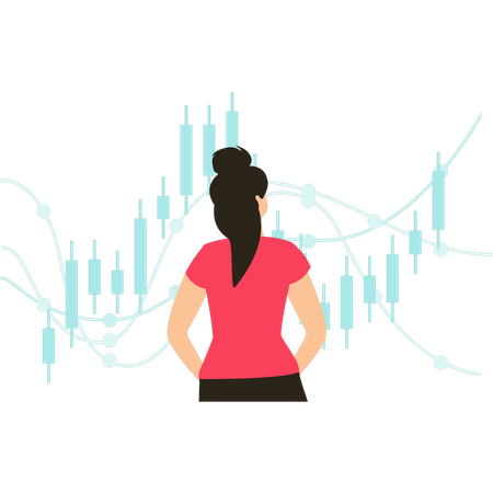 Girl looking at market analytics  Illustration