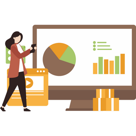 Girl looking at marketing chart graph  Illustration