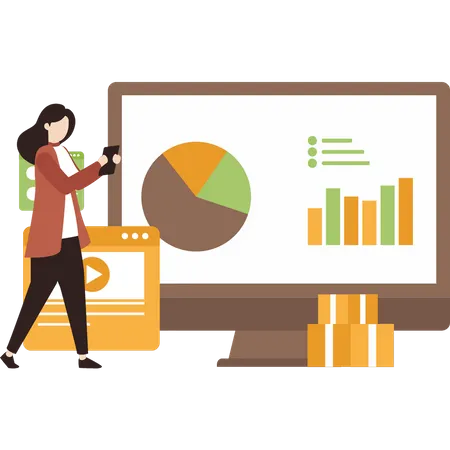 Girl looking at marketing chart graph  Illustration