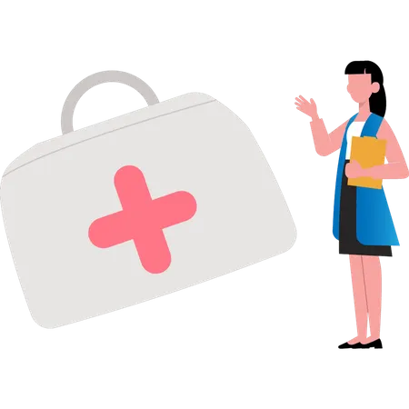 Girl looking at medical bag  Illustration