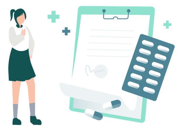 Girl Looking At Medical Contract Paper  Illustration