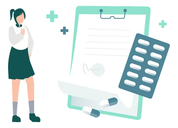 The Girl Is Looking At The Medical Contract Paper Illustration