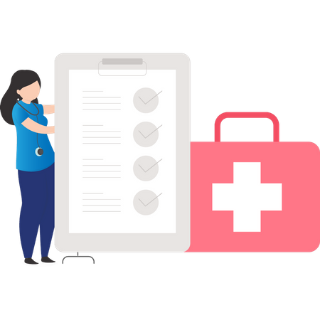 Girl looking at medical list  Illustration