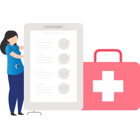 Girl looking at medical list  Illustration