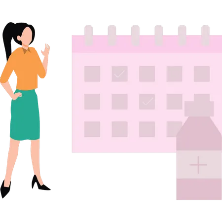 The Girl Is Looking At The Medicine Mark On The Calendar Illustration