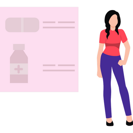 Girl looking at medicine prescription  Illustration