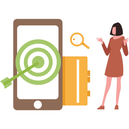 Girl looking at mobile target  Illustration